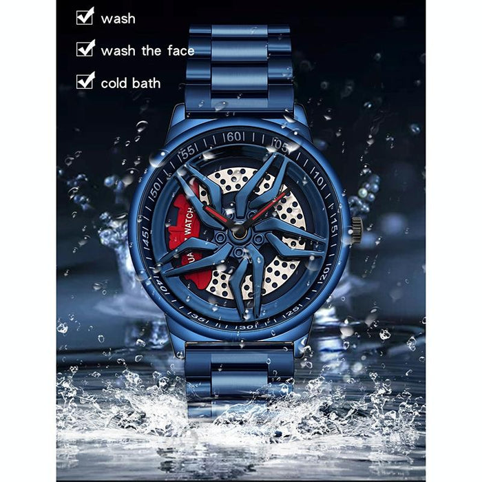 1062 360 Degree Hollow Spinning Dial Steel Strap Quartz Watch For Men