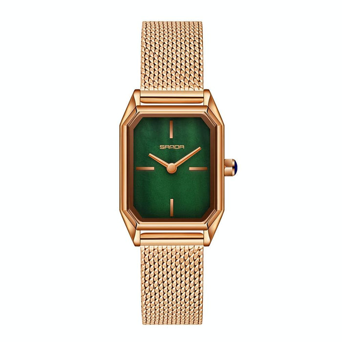 1096 Bold Octagonal Dial Waterproof Women Watch Mesh Band