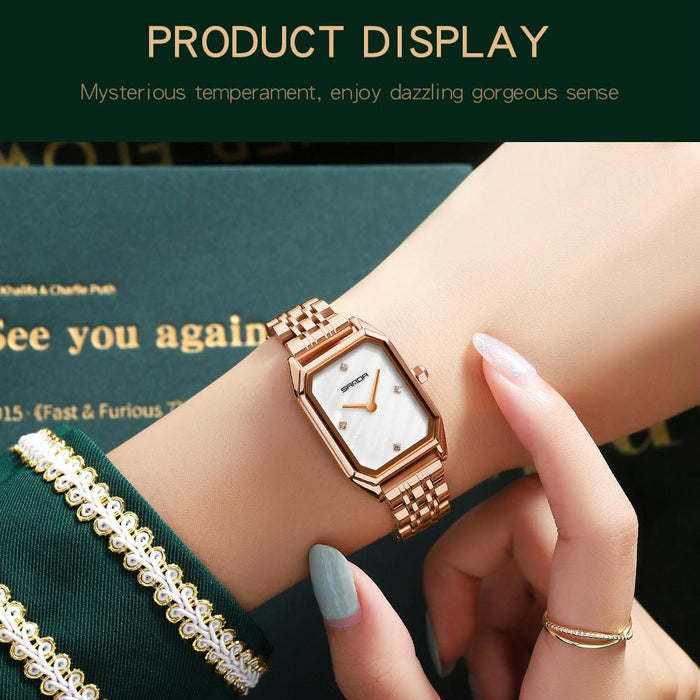 1096 Bold Octagonal Dial Waterproof Women Watch Mesh Band