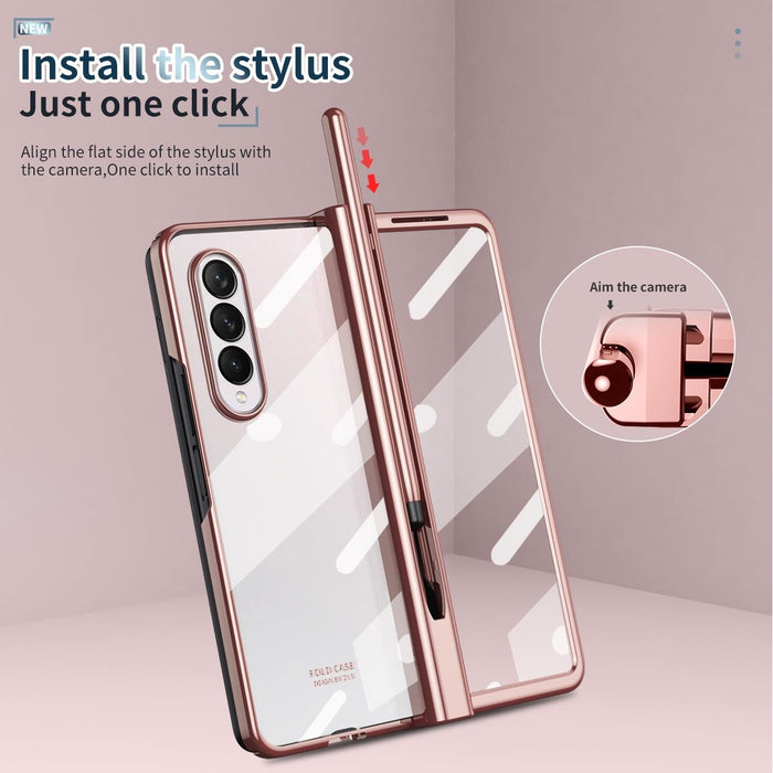 For Samsung Galaxy Z Fold4 Full Body Integrated Electroplating Hinge Phone Case With Pen Slot