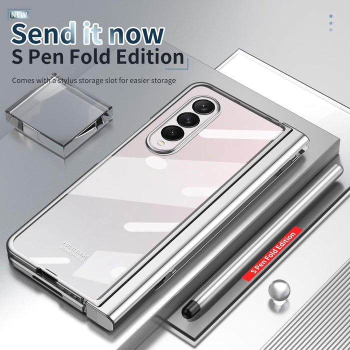 For Samsung Galaxy Z Fold4 Full Body Integrated Electroplating Hinge Phone Case With Pen Slot