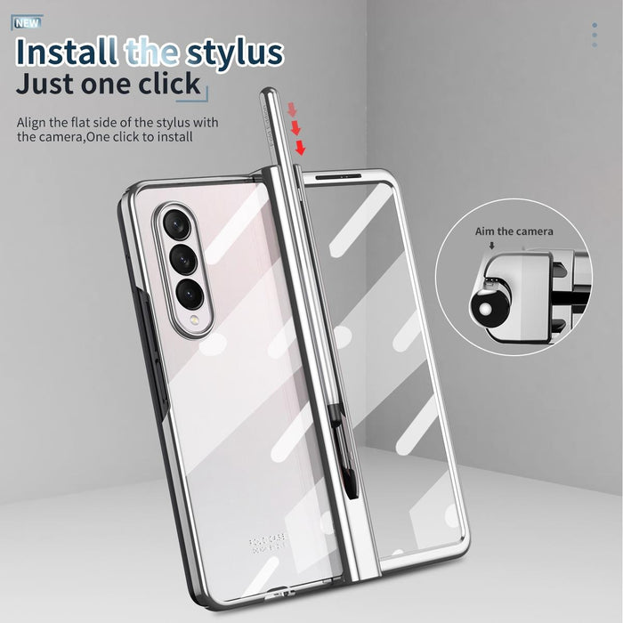 For Samsung Galaxy Z Fold4 Full Body Integrated Electroplating Hinge Phone Case With Pen Slot