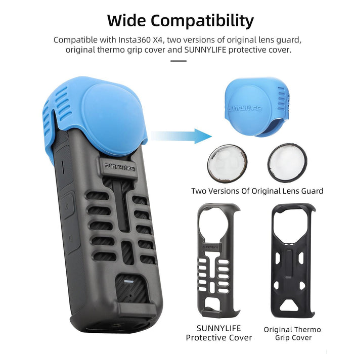 For Insta360 X4 Sunnylife Silicone Shockproof Case Lens Body Cover Kit