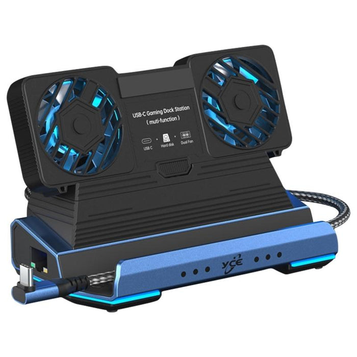 Yce-V279 10 In 1 Usb-C Gaming Dock Station Hard Disk Enclosure With Detachable Fan Blue Black