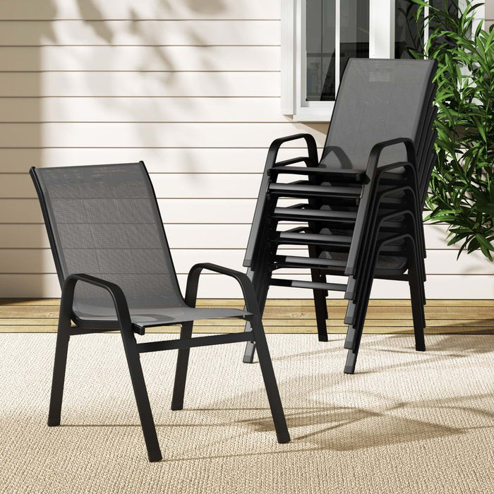 6Pc Outdoor Dining Chairs Stackable Lounge Chair Patio Furniture Grey