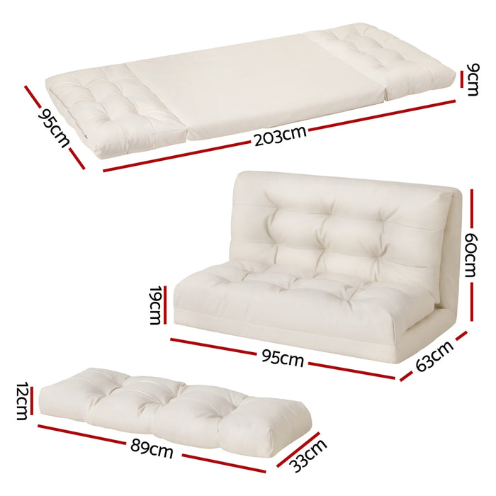 Floor Lounge Sofa Bed 2 Seater Pillow Leather White