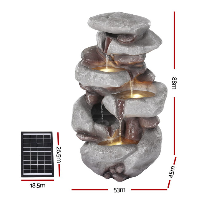 Solar Fountain Water Feature Outdoor Indoor 4-Tier Brown