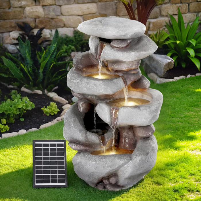 Solar Fountain Water Feature Outdoor Indoor 4-Tier Brown