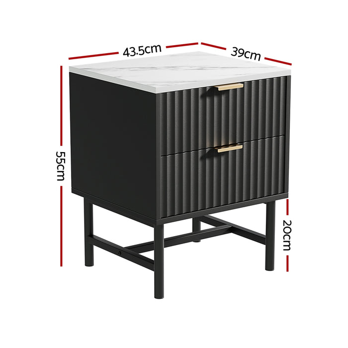 Bedside Table 2 Drawers Black