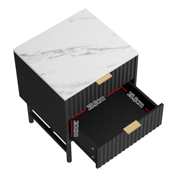 Bedside Table 2 Drawers Black