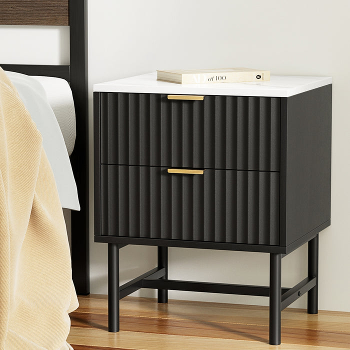 Bedside Table 2 Drawers Black