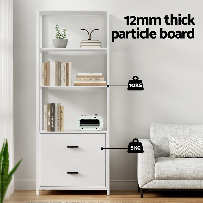 Bookshelf Display Shelf 2 Drawers 152Cm White