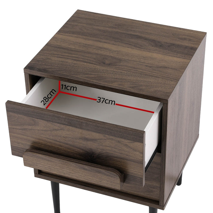 Bedside Table Nightstand 2 Drawers Walnut