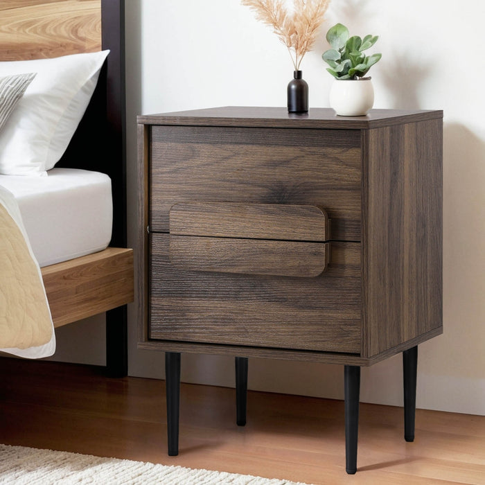 Bedside Table Nightstand 2 Drawers Walnut