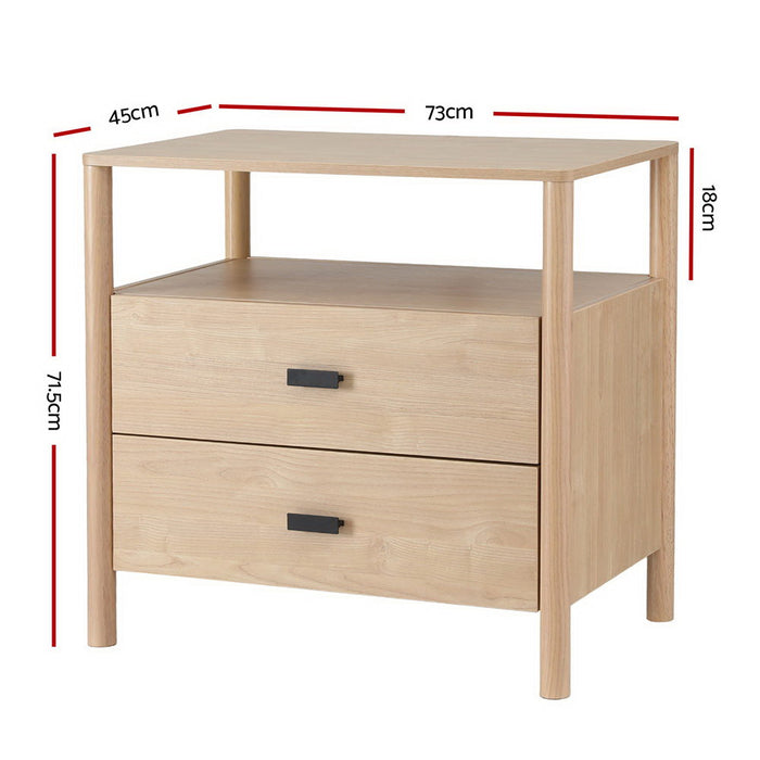 Bedside Table Nightstand 2 Drawers Pine