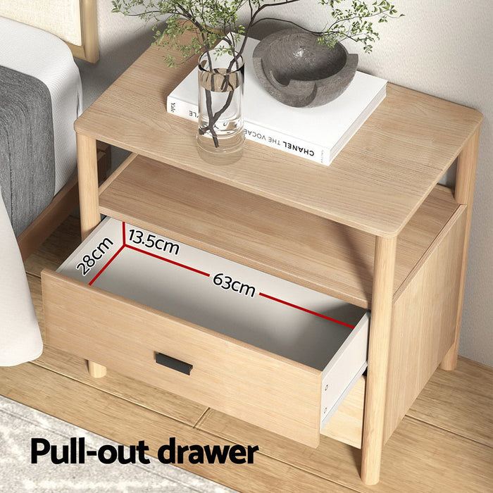 Bedside Table Nightstand 2 Drawers Pine