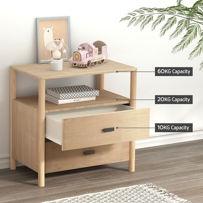 Bedside Table Nightstand 2 Drawers Pine