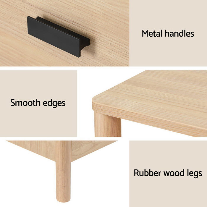 Bedside Table Nightstand 2 Drawers Pine
