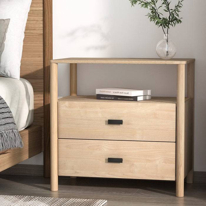 Bedside Table Nightstand 2 Drawers Pine