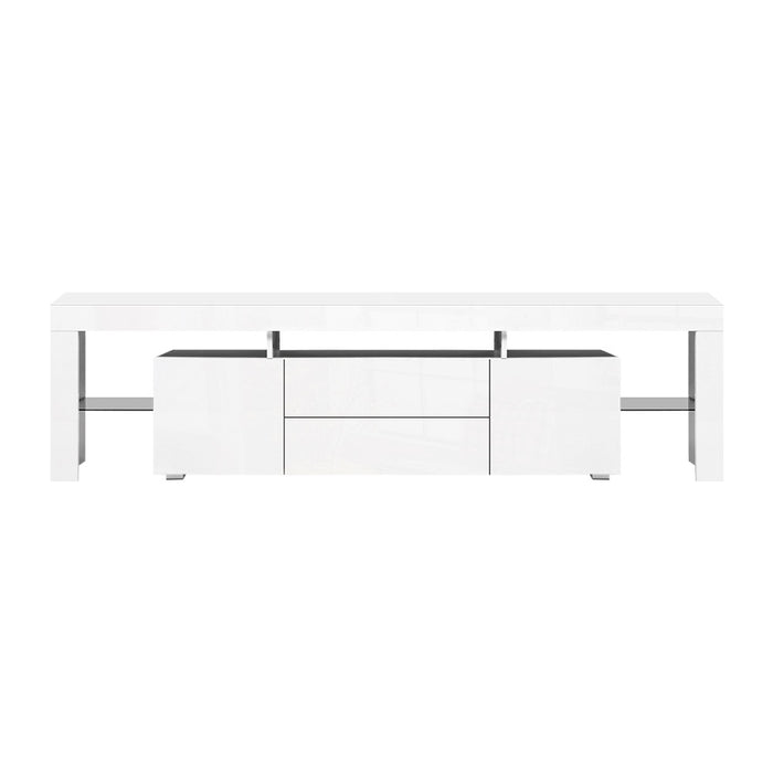 Tv Cabinet Entertainment Unit Stand Rgb Led Gloss Furniture 200Cm White