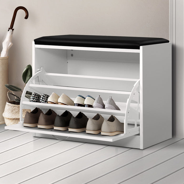 Shoe Cabinet Bench Shoes Storage Rack Organiser Drawer White 15 Pairs