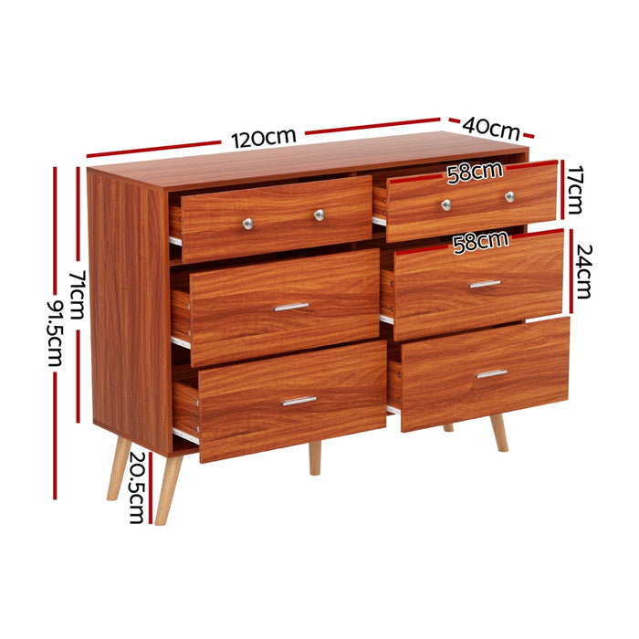 6 Chest Of Drawers Storage Cabinet Walnut