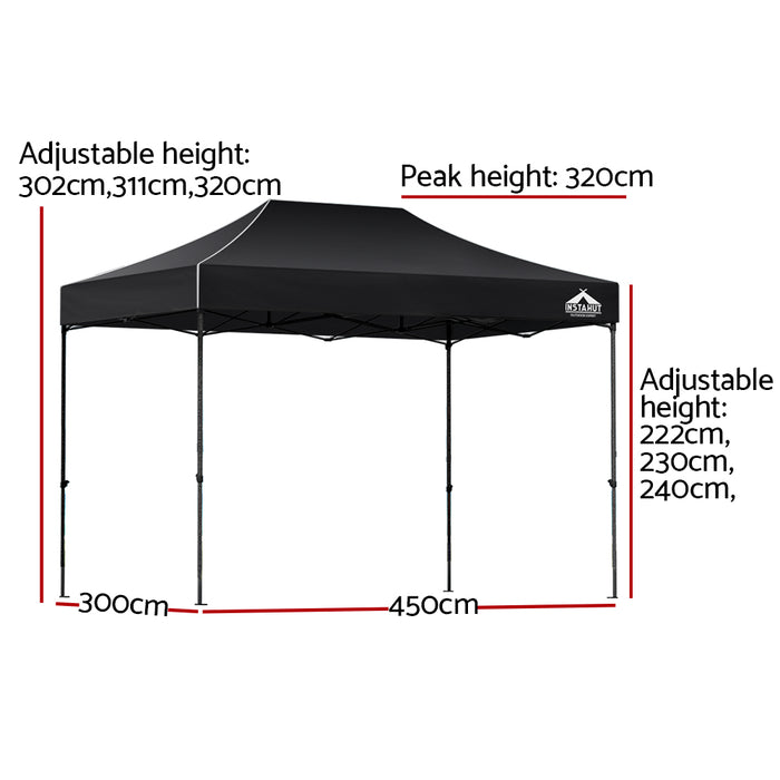 Gazebo Pop Up 3X4.5M W/Base Podx4 Marquee Folding Outdoor Wedding Camping Tent Shade Canopy Black