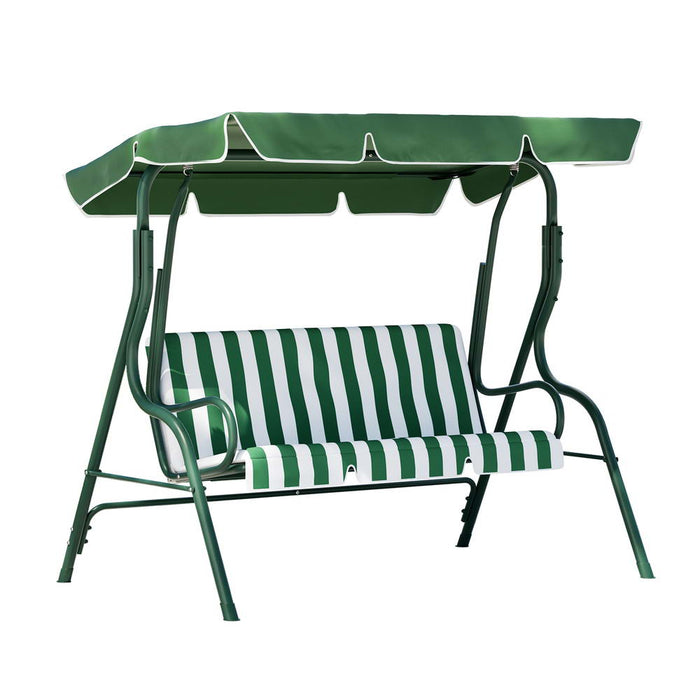 Outdoor Swing Chair Garden Bench Furniture Canopy 3 Seater White Green