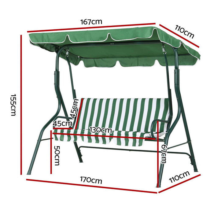 Outdoor Swing Chair Garden Bench Furniture Canopy 3 Seater White Green