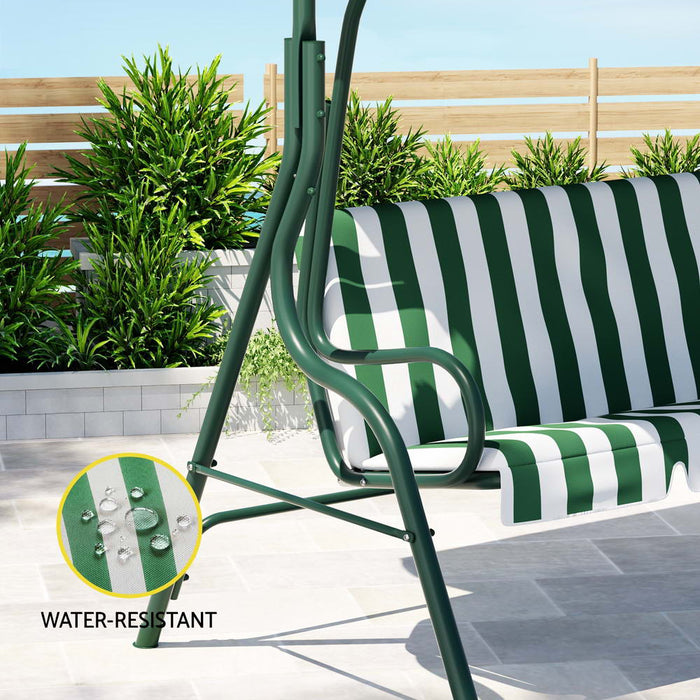 Outdoor Swing Chair Garden Bench Furniture Canopy 3 Seater White Green