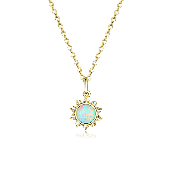 925 Sterling Silver White Opal Sun Pendant Apollo Chain Necklaces for Women