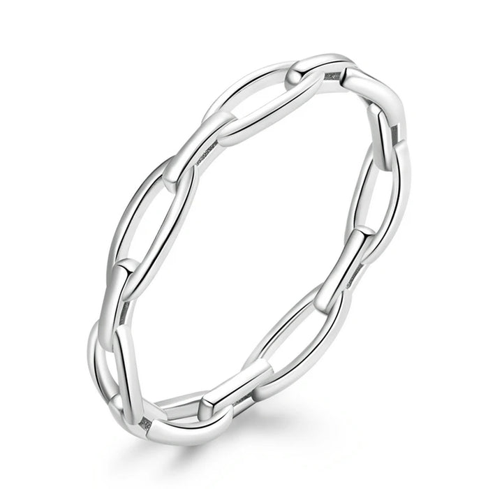 925 Sterling Silver Bohemian Style Geometric Chain Ring for Women