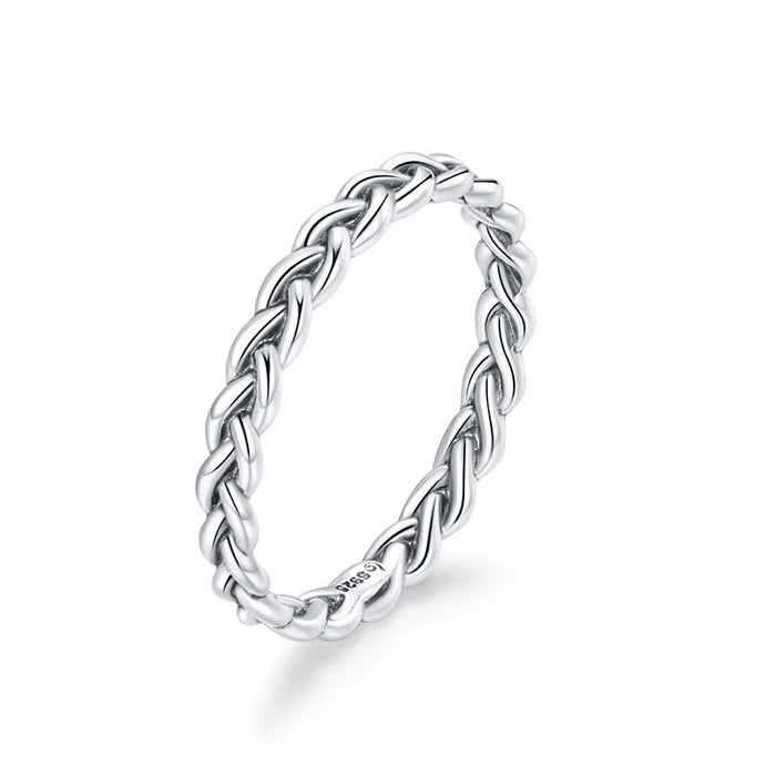 925 Sterling Silver Braided Texture Twisted Eternity Band Stackable Rings