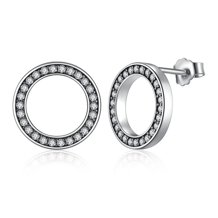 925 Sterling Silver Circle Round Stud Earrings with CZ Jewelry