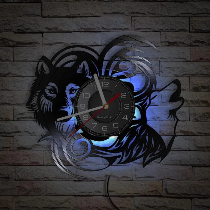 NZ LOCAL STOCK- Wolf Wildness Animal Vinyl LP Record Wall Clock with LED