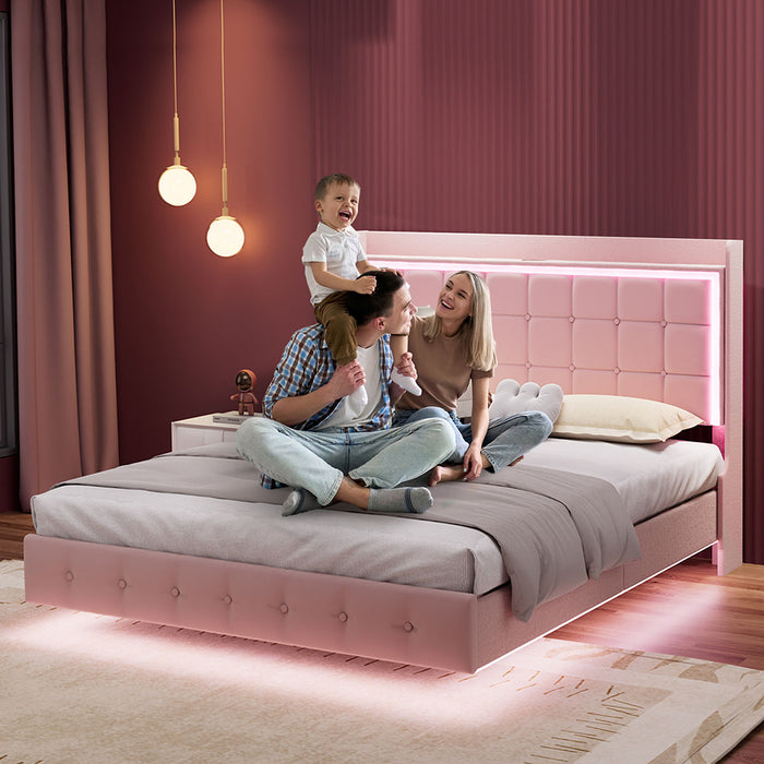 Queen Floating Bed Frame - Pink