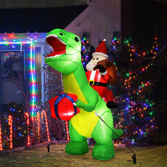 Goslash Picks Christmas Inflatables Outdoor Santa Claus Riding Dinosaur Lights Décor