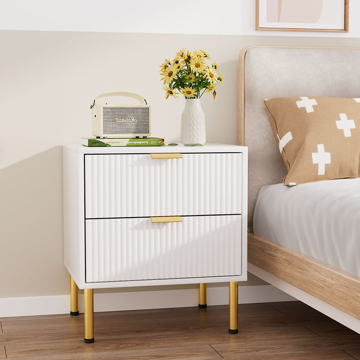 Goslash Picks Bedside Table With 2 Drawers White Metal Legs