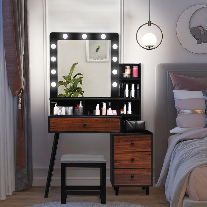 Dressing Table Stool Set - Black And Brown