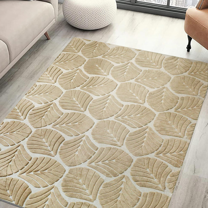 Goslash Picks Floor Rug Soft Embossed Carpet Non Slip Plush Shaggy Rugs Leaf Pattern