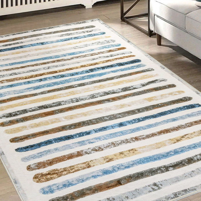 Goslash Picks Floor Rug Short Pile Washable Carpet Soft Plush Non Slip Stripe 200X230