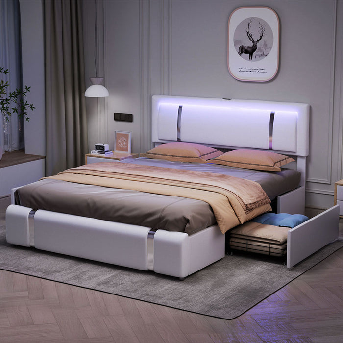 Double Bed Frame With Adjustable Headboard White