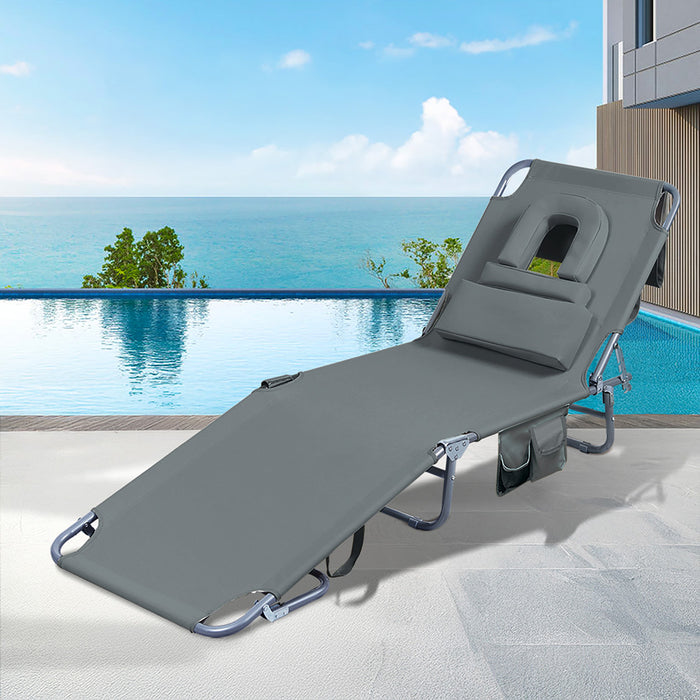 Goslash Picks Foldable Beach Lounge Chairs With Face Hole Grey