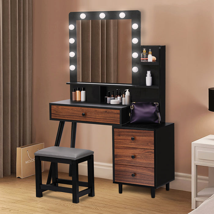 Dressing Table Stool Set - Black And Brown