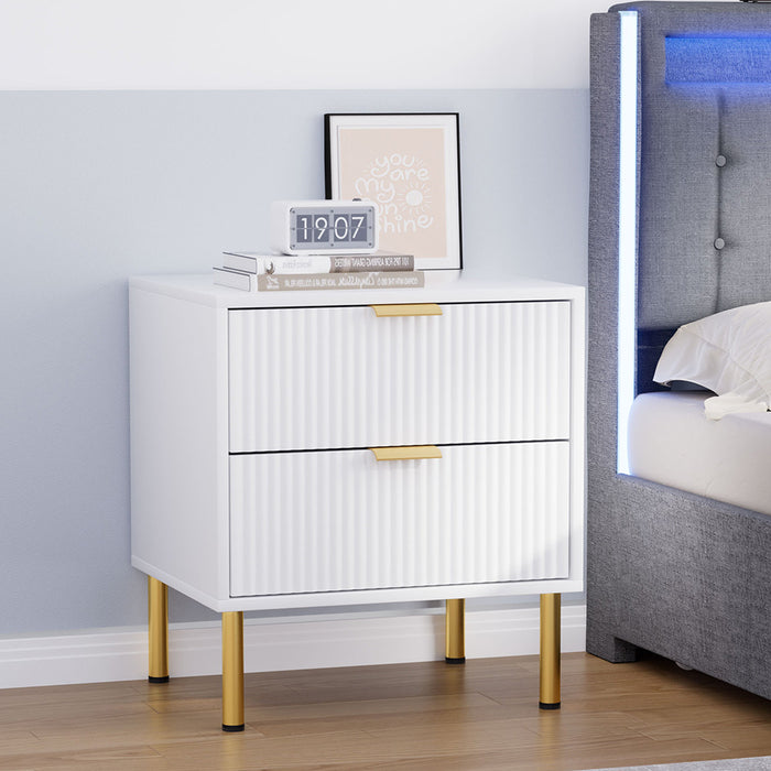 Goslash Picks Bedside Table With 2 Drawers White Metal Legs