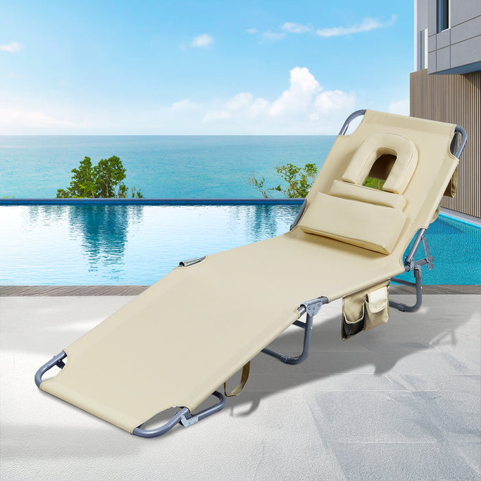 Goslash Picks Foldable Beach Lounge Chairs With Face Hole Khaki