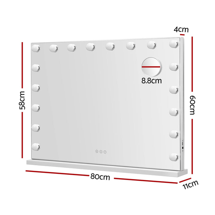 Makeup Mirror 80X58Cm Hollywood Vanity With Led Light Tabletop Wall