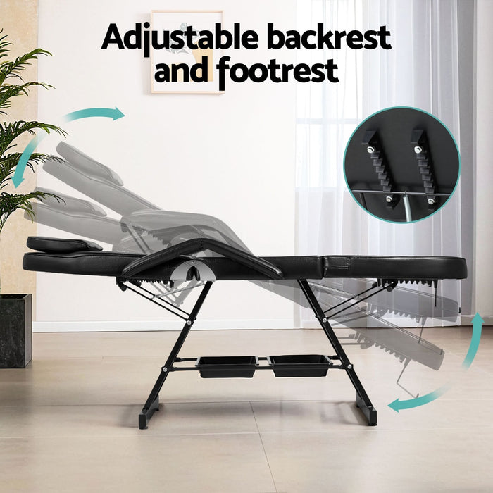 Massage Table Adjustable Salon Bed Chair 3-Fold Black