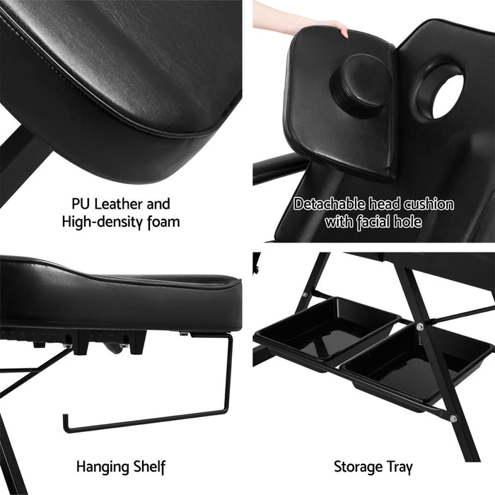 Massage Table Adjustable Salon Bed Chair 3-Fold Black