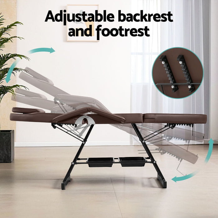 Massage Table Adjustable Salon Bed Chair 3-Fold Brown